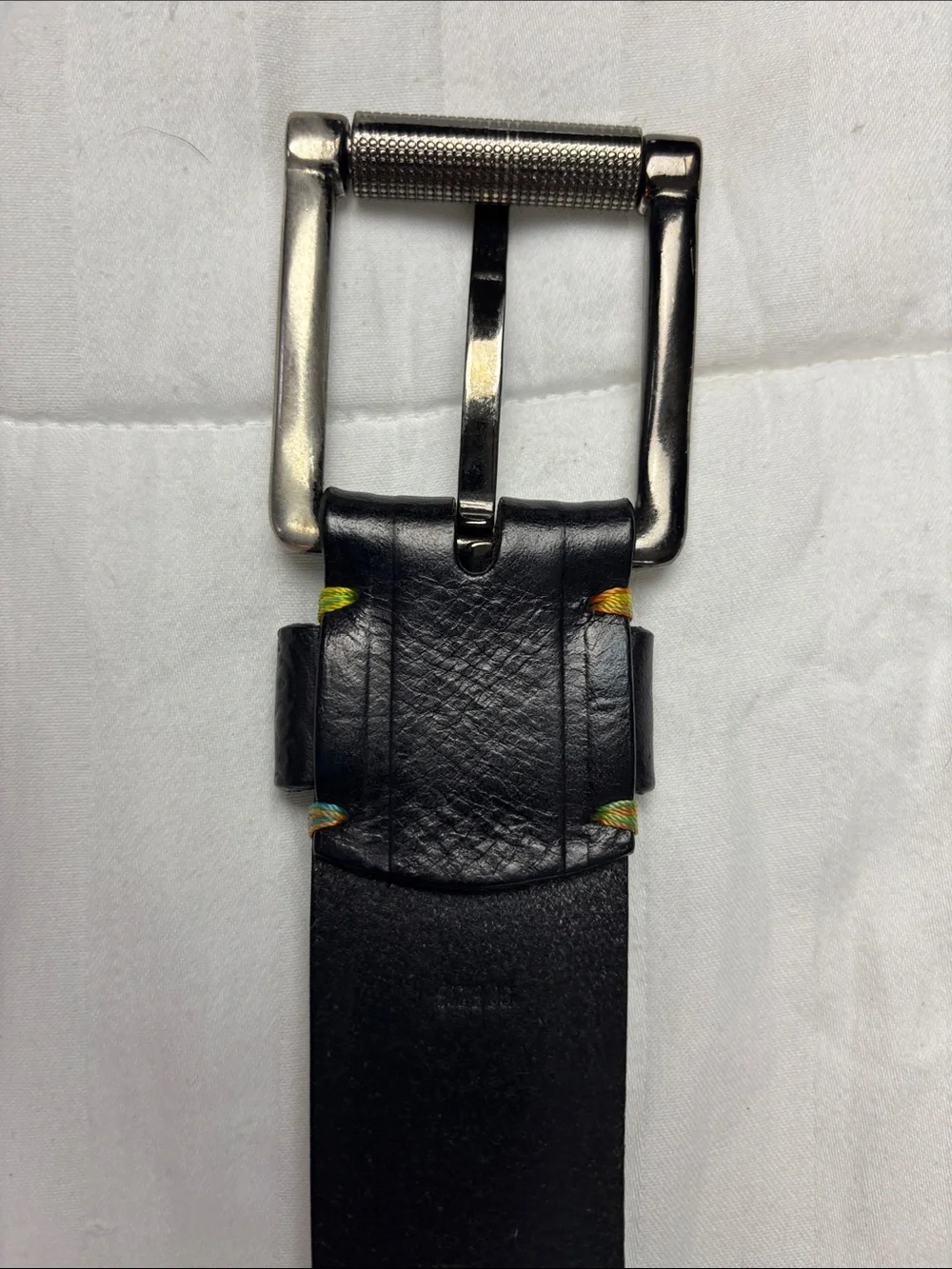 Black Leather Men's Belt with Brushed Metal Buckle